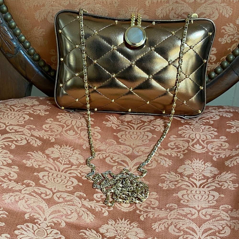 Elegant Bronze Quilted Chain Bag/Clutch